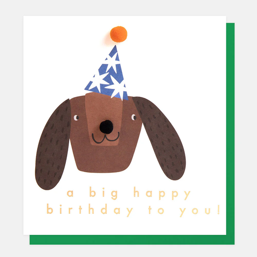 Dog in a a party hat birthday card Caroline Gardner