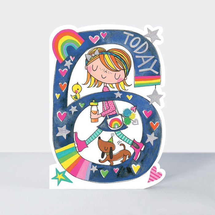 Girls 6th Puppy Love Birthday Card