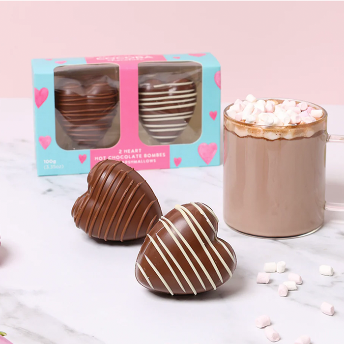 Heart Shaped hot chocolate bombes with marshmallows