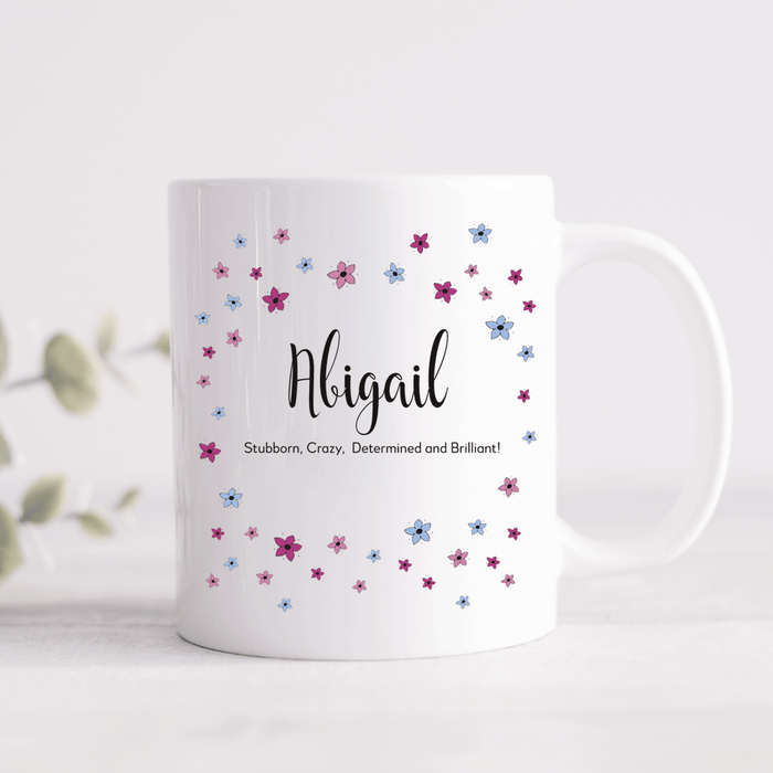 Ditsy Floral Mug With Personalised Message (Various Colours)