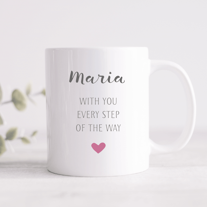 Grey & Pink Heart Mug With Personalised Message