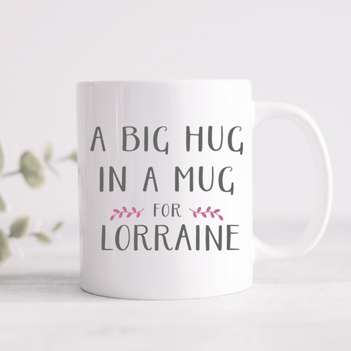 A Big Hug In A Mug Grey & Pink Personalised Mug