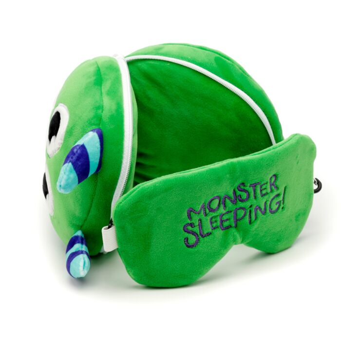 Monstarz Monster Green Relaxeazzz Plush Round Travel Pillow & Eye Mask Set