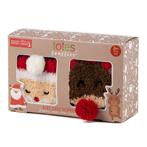 Totes unisex Kids Cosy Slipper Socks Stripey Reindeer and Santa