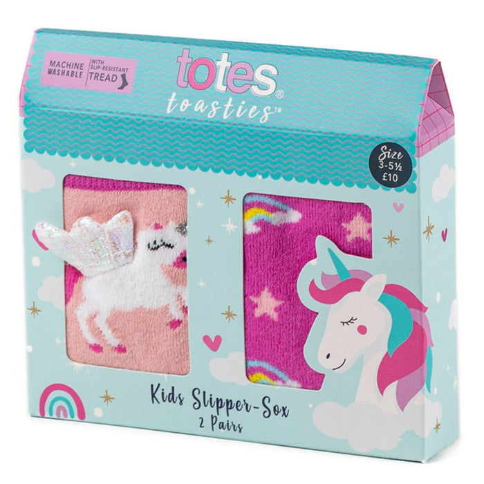Totes Girls Slippers Socks Unicorns and Rainbows Gift Box