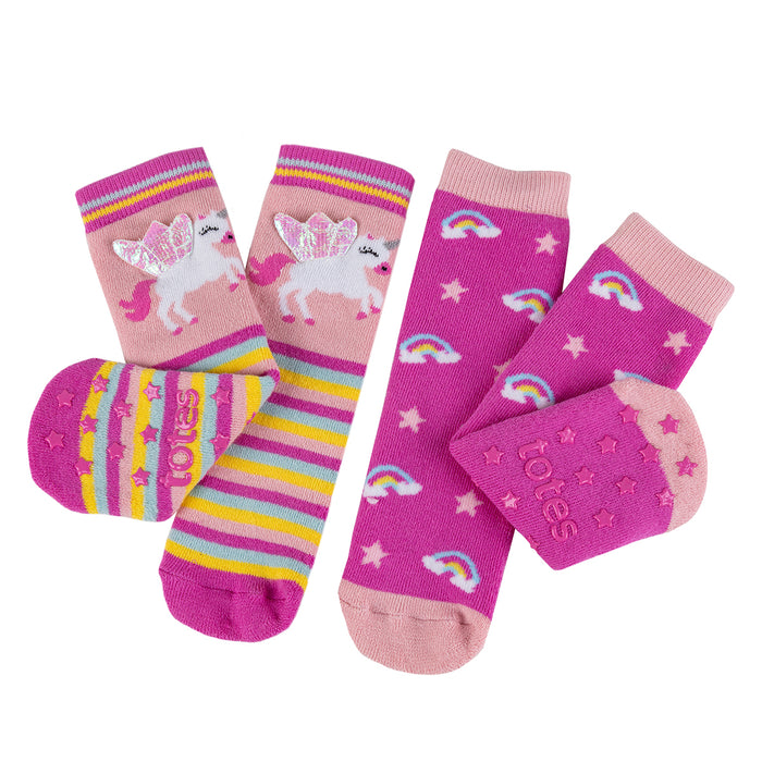 Totes Girls Slippers Socks Unicorns and Rainbows