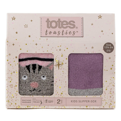 Toes Girls Slipper Socks Cats and Purple Stripes Gift Box