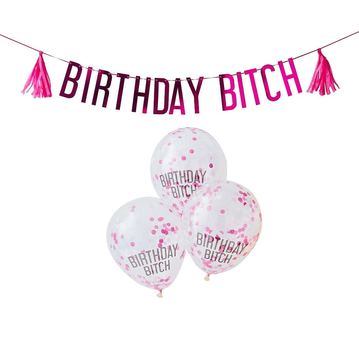 Rude Birthday Bunting & Balloon Kit For Her With Silly Cheeky Message!