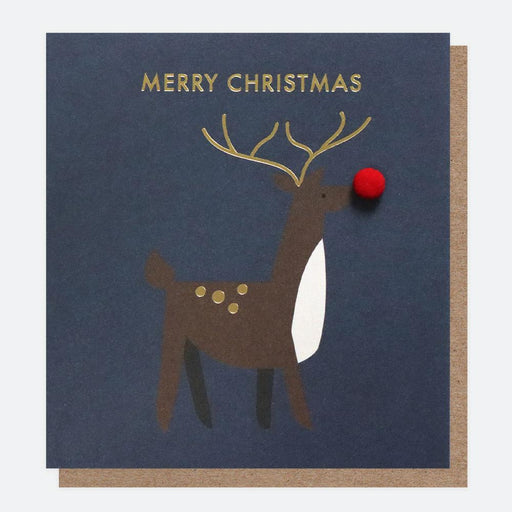 Caroline Gardner Reindeer Pom Pom Merry Christmas Card