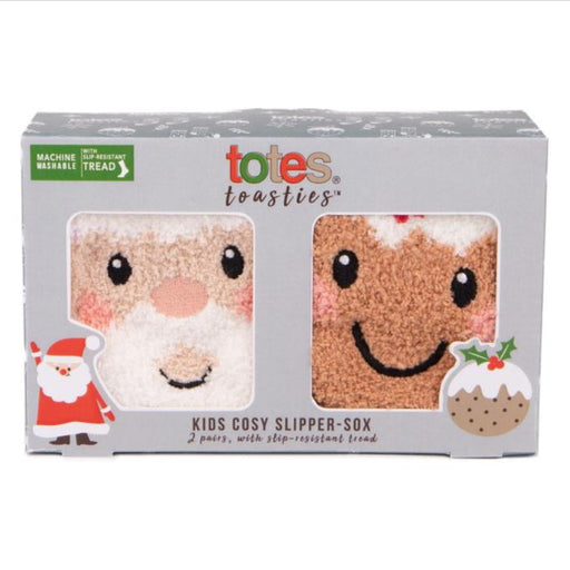 Totes Unisex Kids Cosy Slipper Socks - Christmas Pudding & Santa