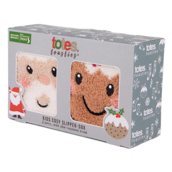 Totes Unisex Kids Cosy Slipper Socks - Christmas Pudding & Santa