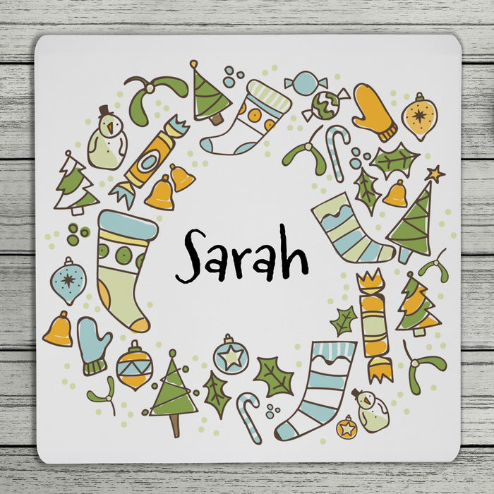 Cheery Christmas Personalised Coaster (Blue Or Red)