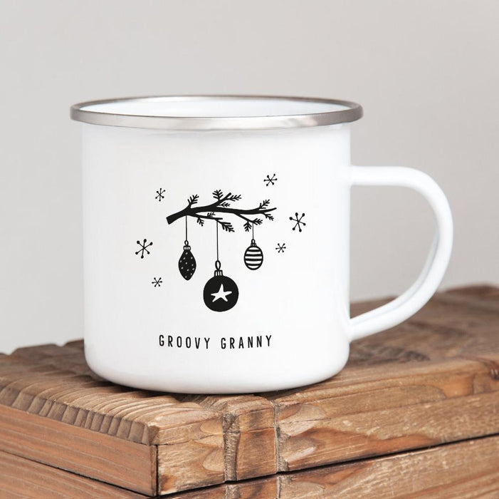 Personalised Christmas Enamel Mug Baubles