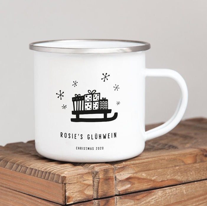 Personalised Christmas Enamel Mug Sleigh