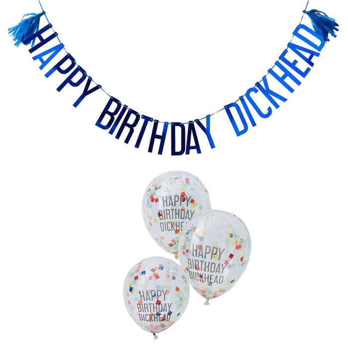 Rude Birthday Bunting & Balloon Kit For Him With Silly Cheeky Message!