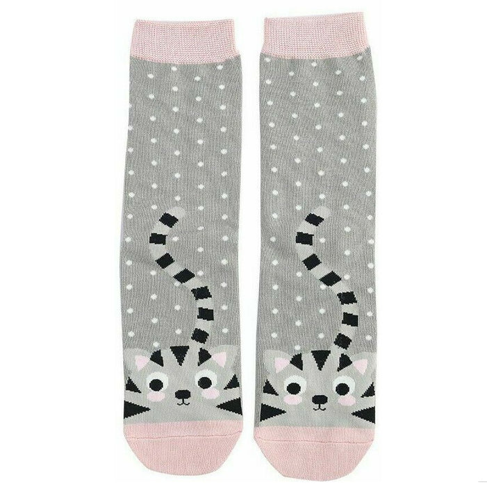 Ladies Bamboo Socks - Grey Kitty & Spots