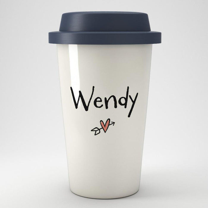 Mini Icon Personalised Eco coffee Travel Mug Heart & Arrow