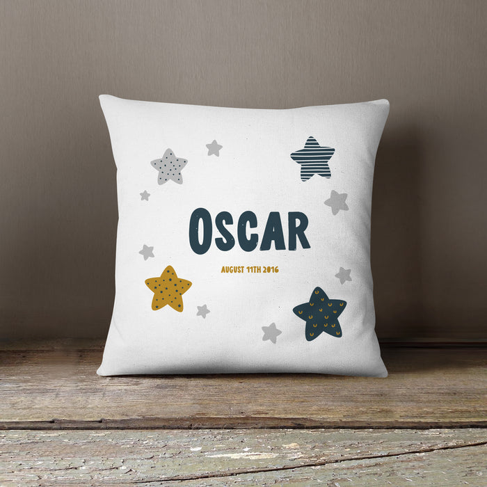 Personalised New Baby Scandi Style Cushion | Stars, Clouds, Moons or Hearts