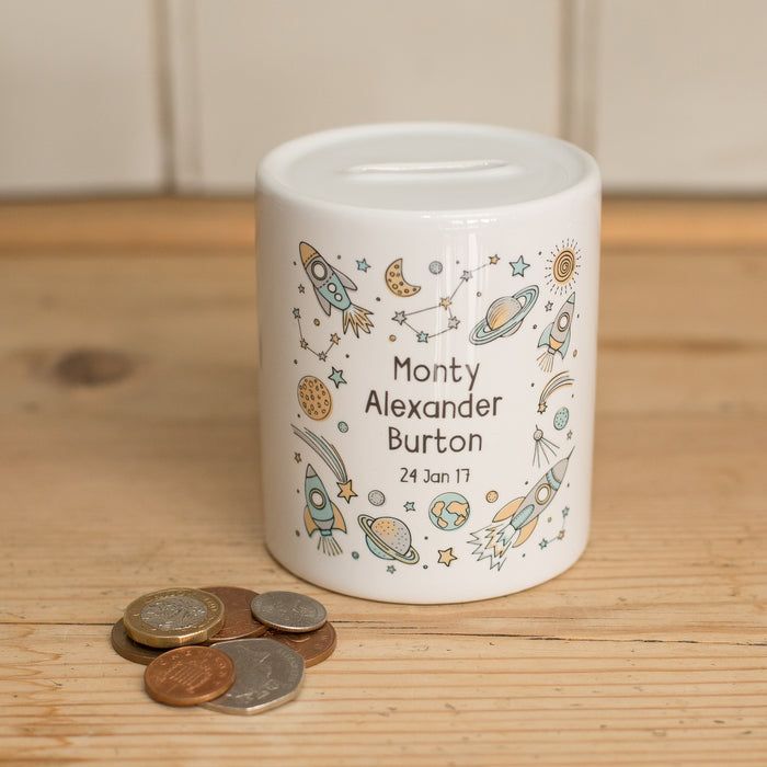 Children's Personalised Space Themed Money Box