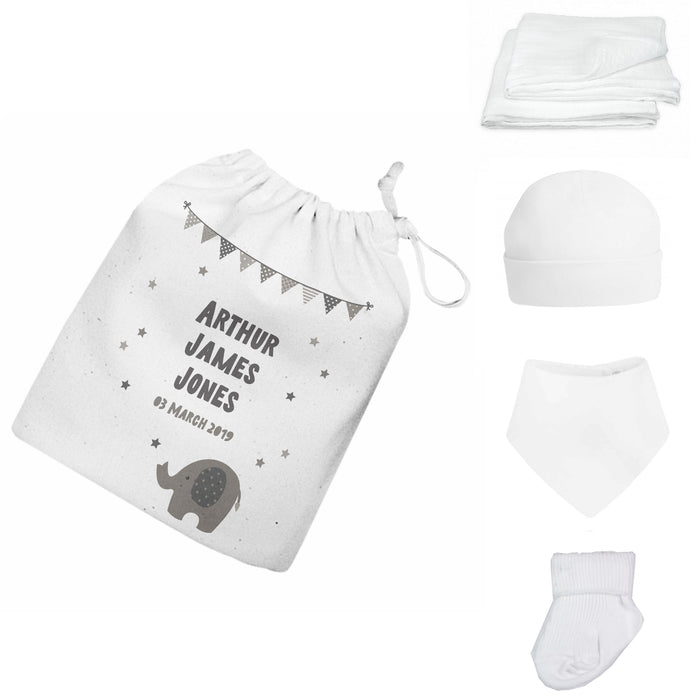 Personalised Newborn Baby Gift Set - Grey Elephant