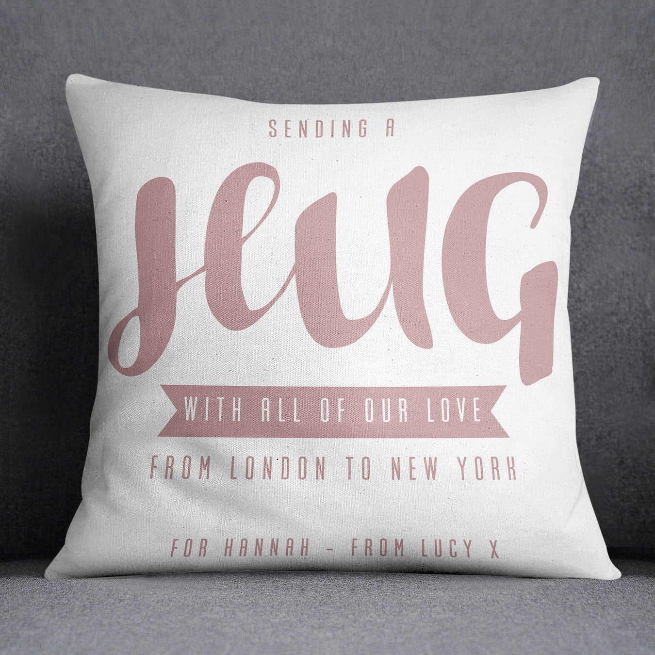 Personalised Hug Across The Miles Cushion