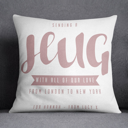 Personalised Hug Across The Miles Cushion