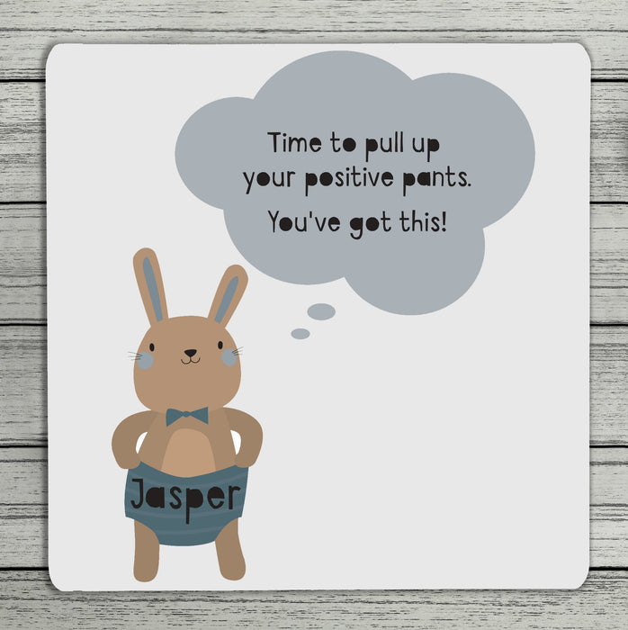 Positive Pants Personalised Name Coaster (Blue Or Pink)