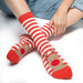 Ladies Christmas Reindeer Bamboo Socks - Red and white stripe