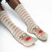 Ladies Christmas Reindeer Bamboo Socks - Silver And Pink Stripe