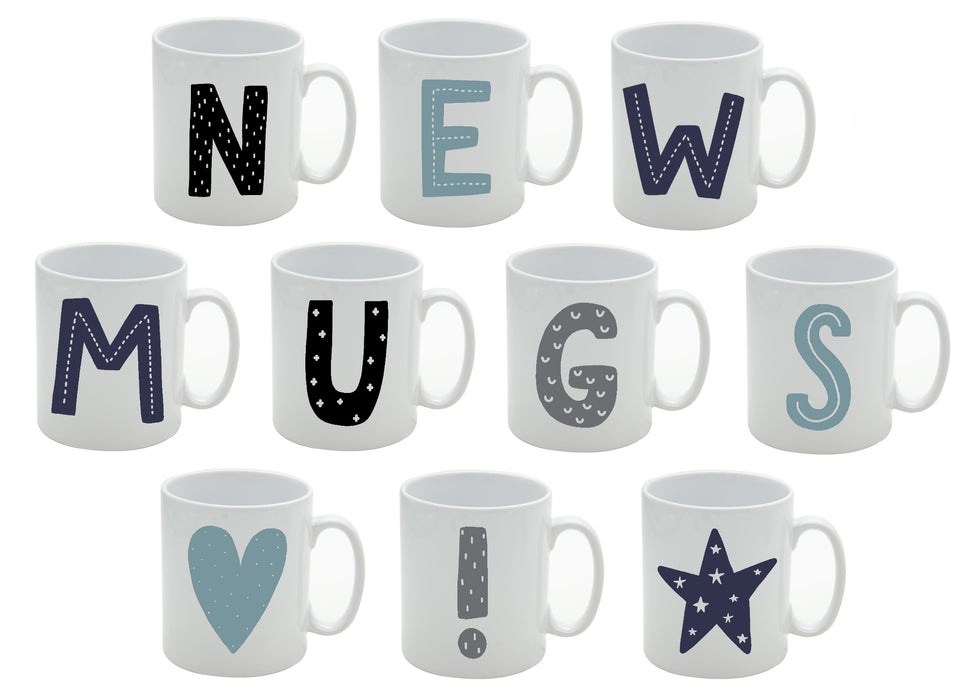 Fun Scandi Initial Mug (Personalised Message Optional - Various Colours)