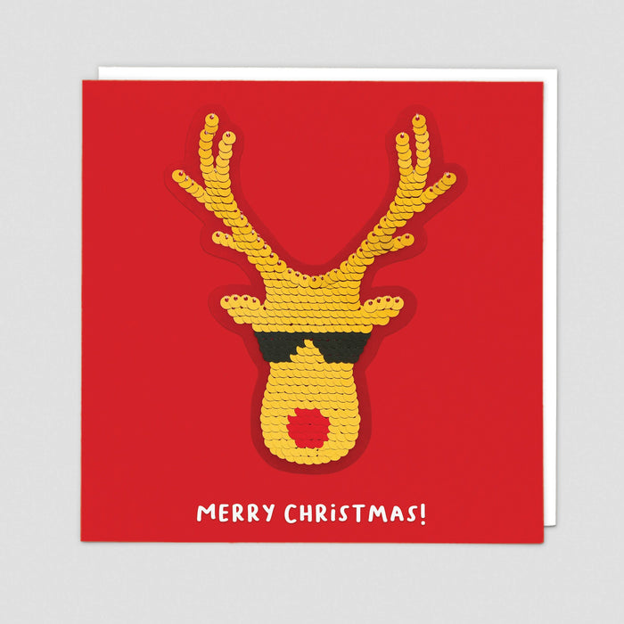 Reindeer Reversible Sequin Christmas Card