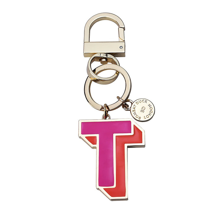 Letterpop Enamel Keyring T Pink Red