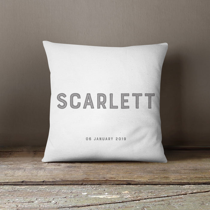 Personalised Name Cushion | Blue, Pink, Grey Or Black