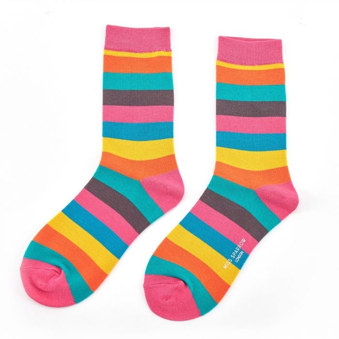 Ladies Bamboo Socks - Large Bright Stripe