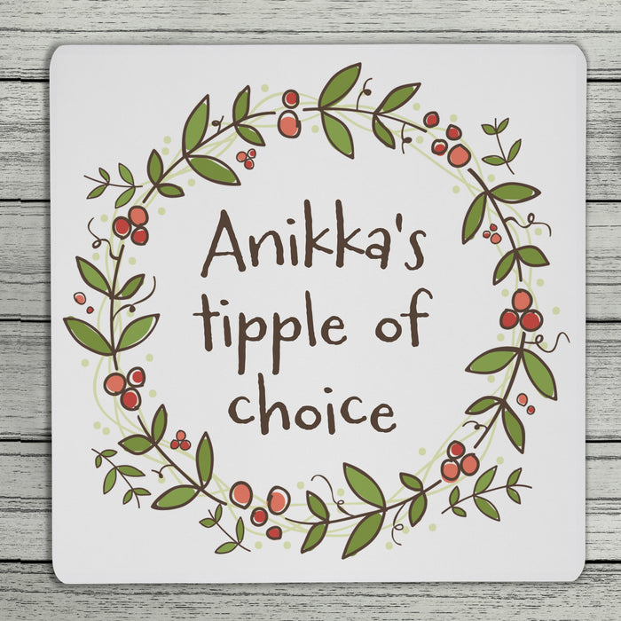 Christmas Berries Personalised Name Coaster
