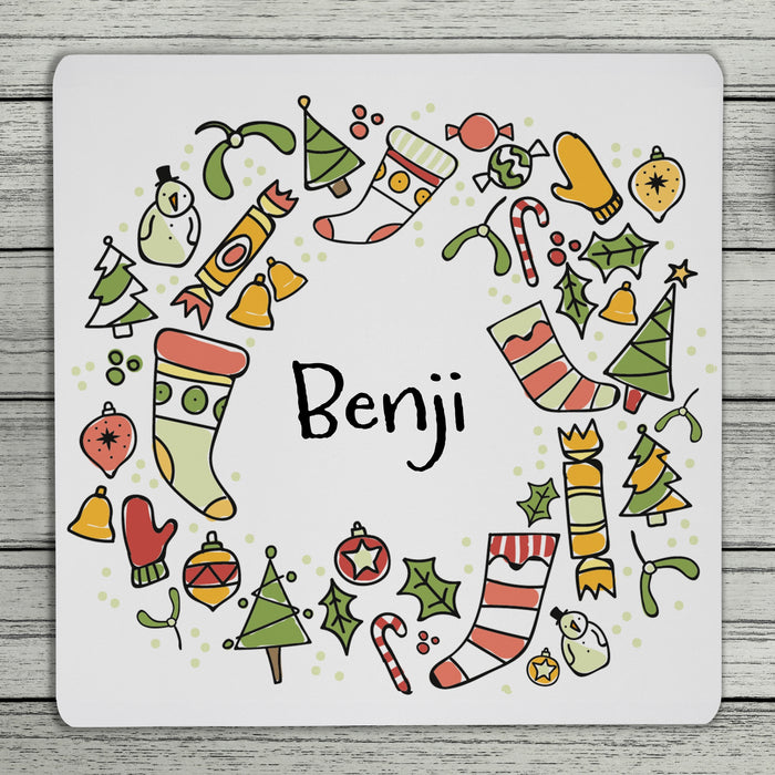 Cheery Christmas Personalised Coaster (Blue Or Red)