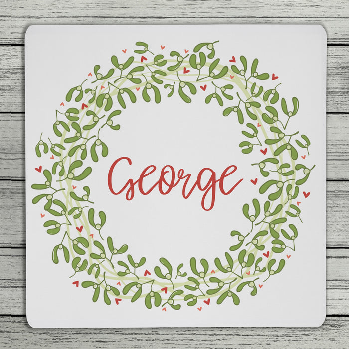 Mistletoe And Love Christmas Personalised Name Coaster