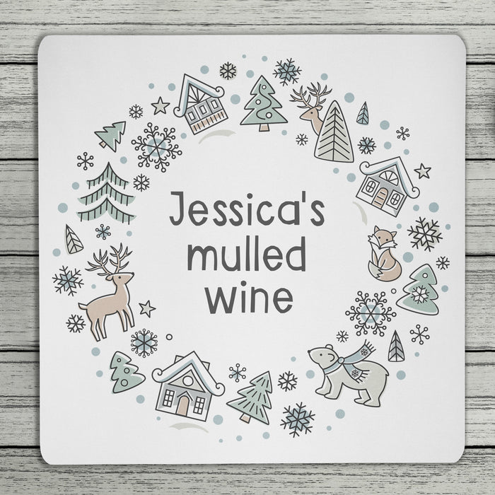 Scandi Christmas Personalised Coaster